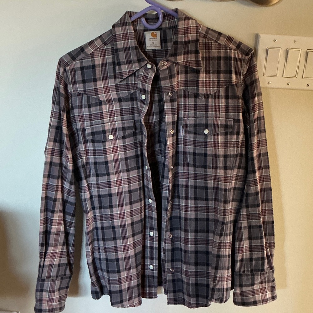 Carhartt Ladies Casual Flannel Plaid Shirt - Black, grey, red, lavender hue